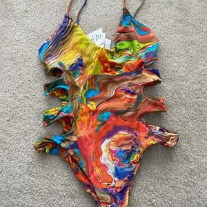 Volcom one piece cut out swim suit  VERY colorful